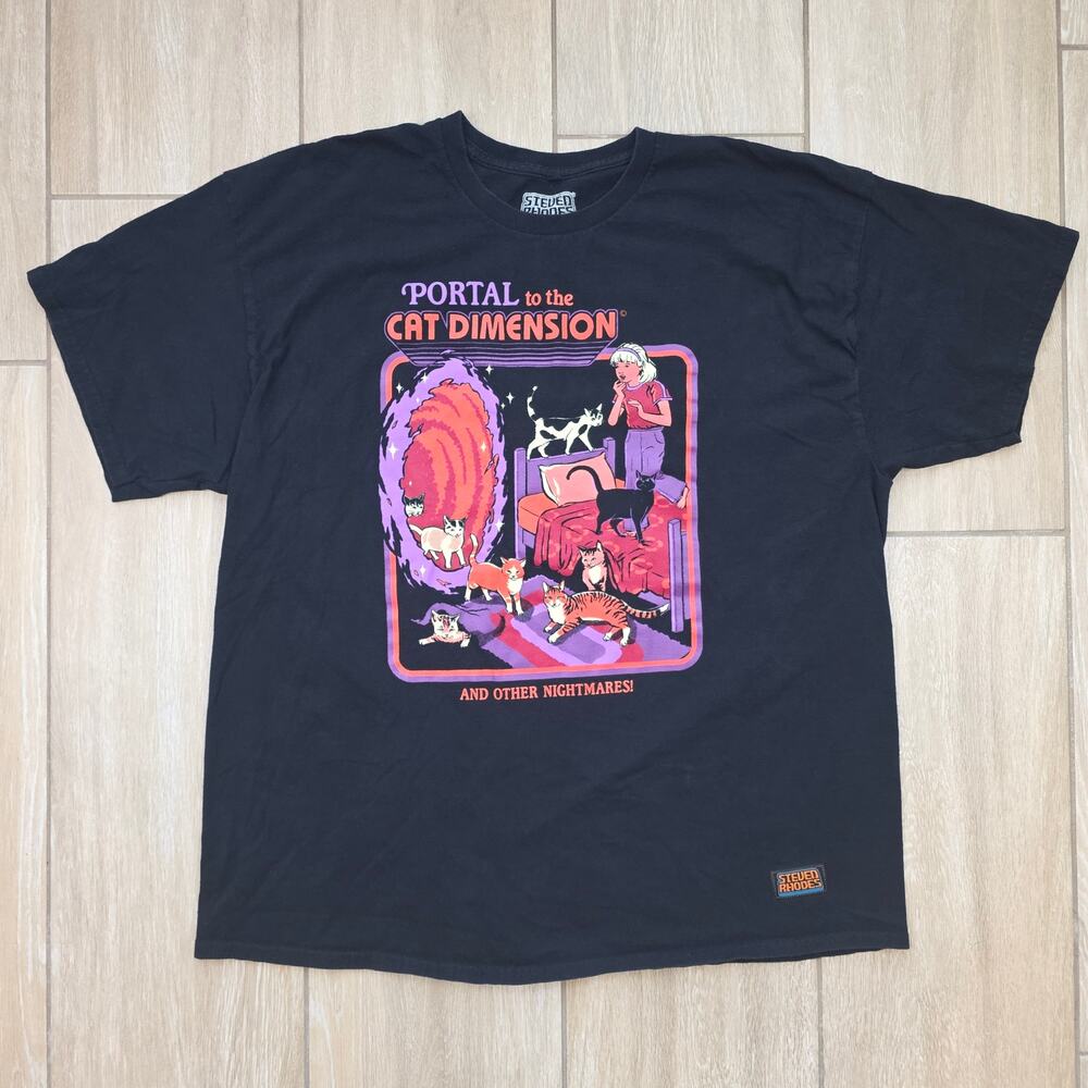 Steven Rhodes Portal To The Cat Dimension T Shirt XXL Black Horror Retro